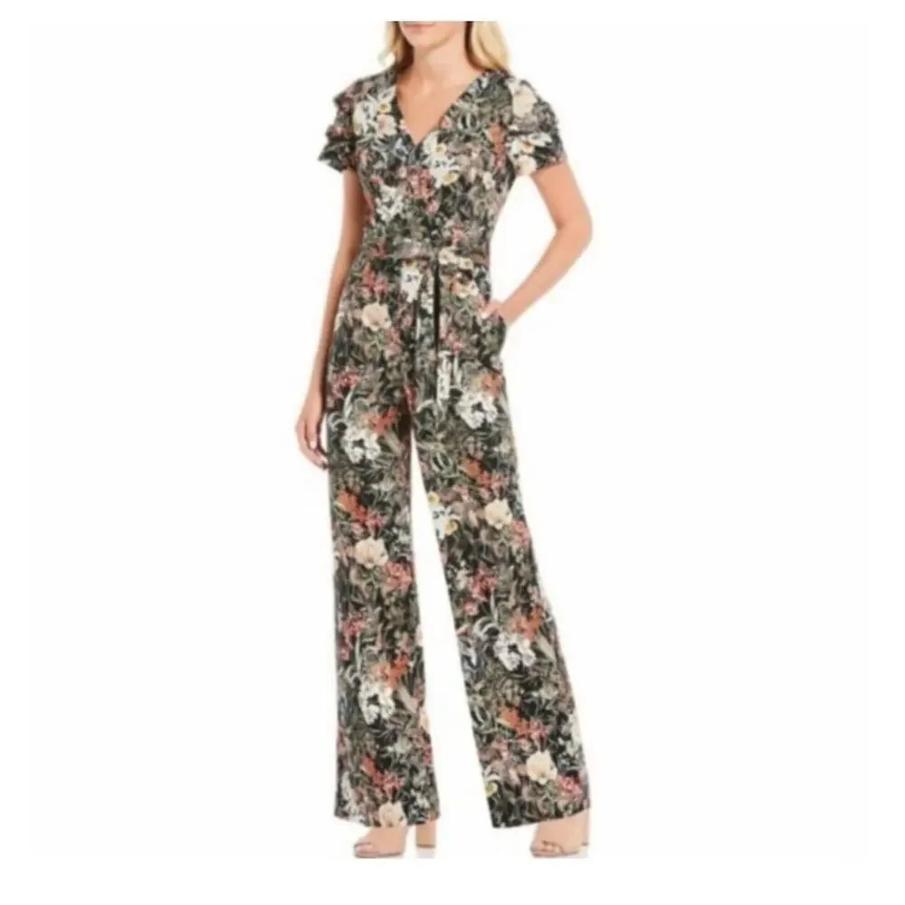 Antonio Melani Jumpsuit Floral Lilli Print Belted Black Terra Size 14